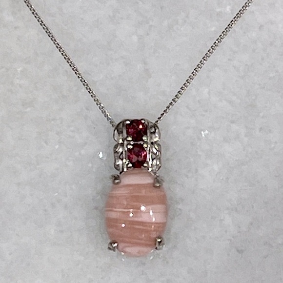 Australian Pink Opal Orissa Rhodolite Garnet Sterling Silver Pendant Nec… - Picture 6 of 11